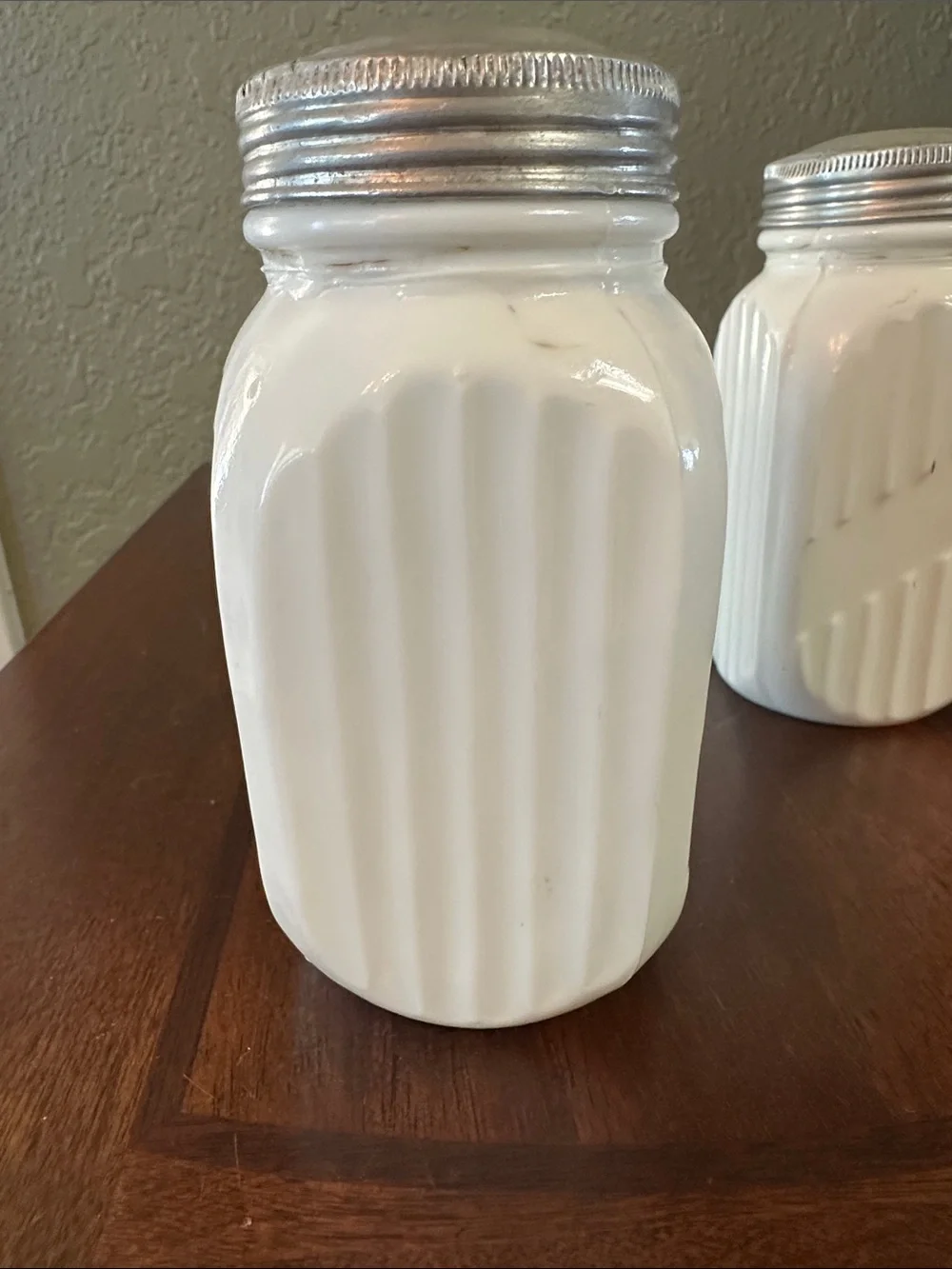Vintage 1930s Anchor Hocking Vitrock White Milk Glass Range Shakers - Set of 2